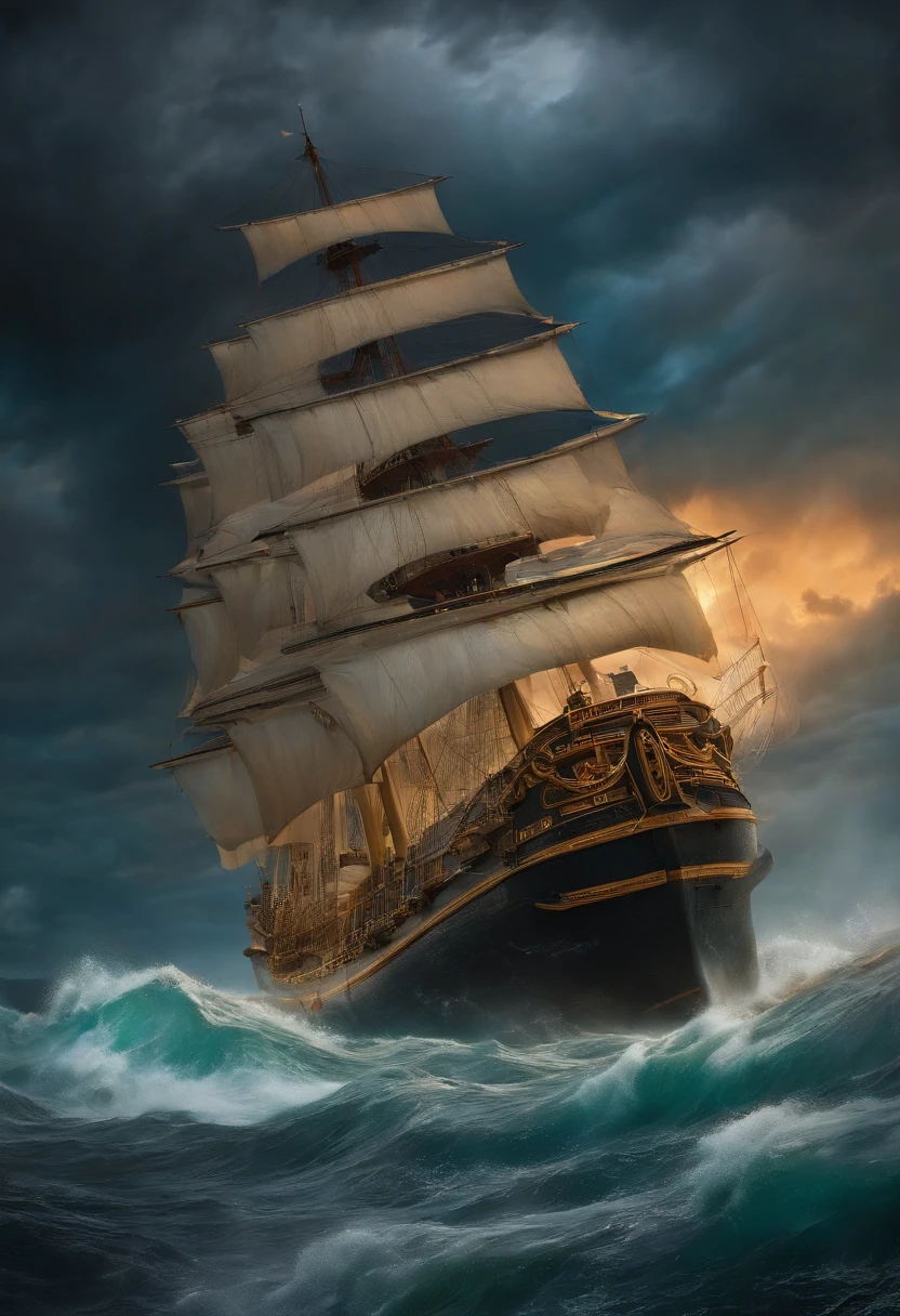 Craft artwork that illustrates divine intervention in the storm and how it affects the ship.