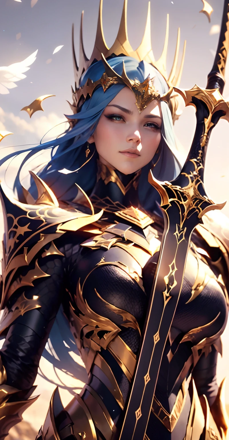 a close up of a woman in armor holding a sword, wearing a queen Crown, epic fantasy art style, detailed digital 2d fantasy art, epic fantasy art style hd, epic fantasy digital art style, 4k fantasy art, fantasy art style, fantasy paladin woman, detailed fantasy art, epic fantasy style art, shot taken by 35mm lens, ISO 200, F/4, 1/200th