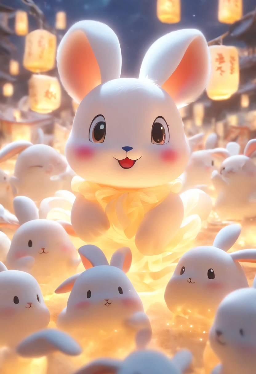 A very cute Jade Rabbit, Mid-Autumn Festival atmosphere, silk, (smooth texture), (don't feel fluky), white body, sitting on the ground, looking up, 3D, C4D, blender, octane rendering, simple background, (white background :1.5), soft color masterpiece, soft material, best quality, super detail, high quality, 4K --ar 3:4 --niji 5