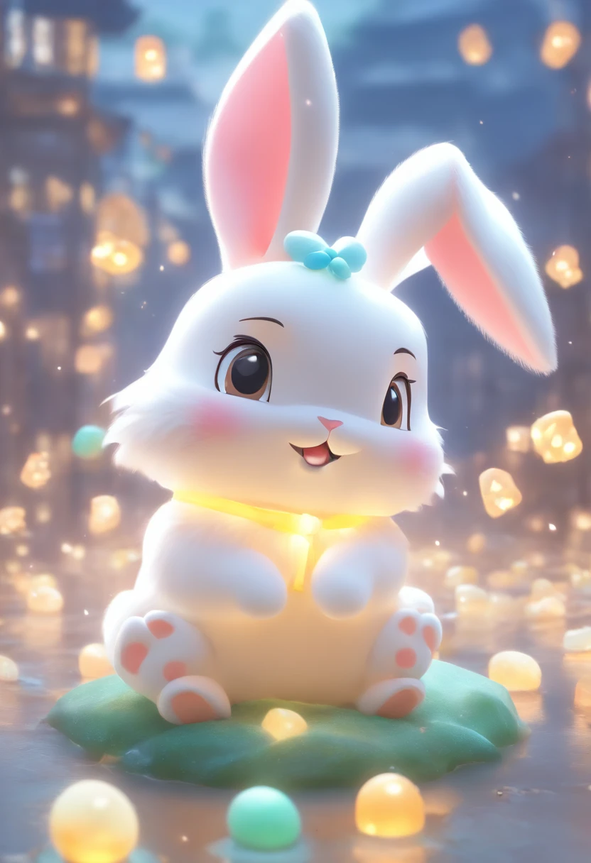 A very cute Jade Rabbit, Mid-Autumn Festival atmosphere, silk, (smooth texture), (don't feel fluky), white body, sitting on the ground, looking up, 3D, C4D, blender, octane rendering, simple background, (white background :1.5), soft color masterpiece, soft material, best quality, super detail, high quality, 4K --ar 3:4 --niji 5