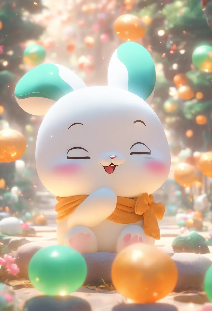 A very cute jade rabbit, Mid-Autumn Festival atmosphere, Silk, (Smooth texture), (Don't feel left to chance), White body, sat on the ground, Looking up, 。.3D, C4D, blender, Octane rendering, Simple background, (White background :1.5), A masterpiece of pastel colors, Soft material, Best quality, Super detail, High quality, 4K