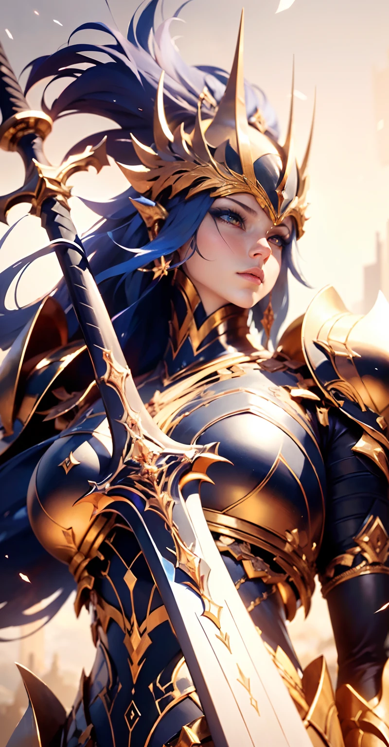 a close up of a woman in armor holding a sword, wearing a queen Crown, epic fantasy art style, detailed digital 2d fantasy art, epic fantasy art style hd, epic fantasy digital art style, 4k fantasy art, fantasy art style, fantasy paladin woman, detailed fantasy art, epic fantasy style art, shot taken by 35mm lens, ISO 200, F/4, 1/200th