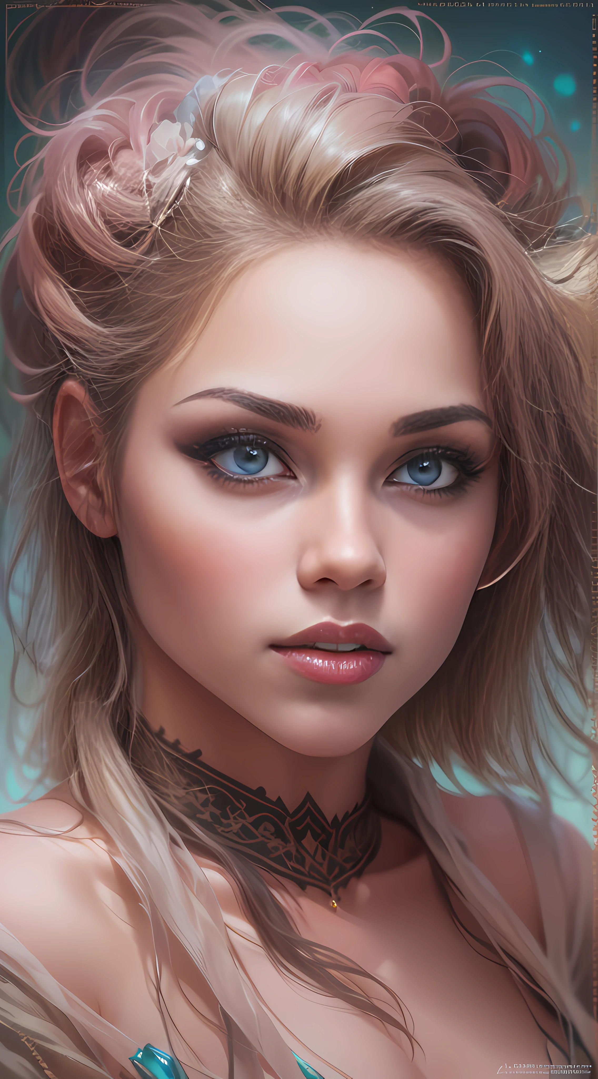 Art by Mélanie Delon, by AssasinMonkey, by Luis Royo, Beautiful young naked nude sexy 22 yo woman, total without clothes, Medium and dark hair, big blue eyes, rosy cheeks, Pink lipstick, happy, perfect body, perfect face, High detailed image, sharpness, Beautiful place, Intricate pose, clarity, stunning landscape, oil paint, masterpiece, detailed