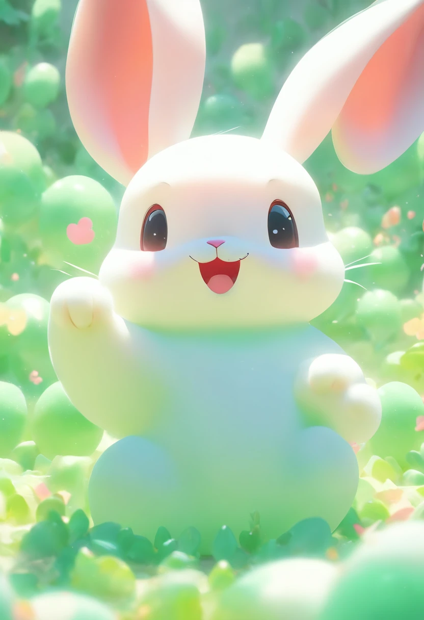 A very cute jade rabbit, solid color backdrop, Smooth texture(Don't feel like you're surviving), White body, sat on the ground,3D, C4D, blender, Octane rendering, Simple background(White background :1.5), A masterpiece of pastel colors, Soft material, Best quality, Super detail, high qulity, 4K