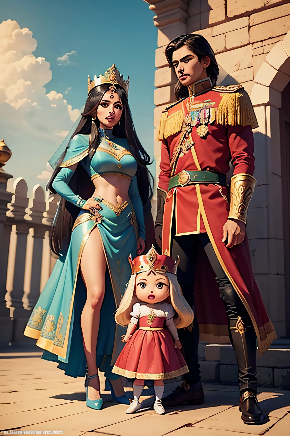 royal guards with indian princess cartoon cute