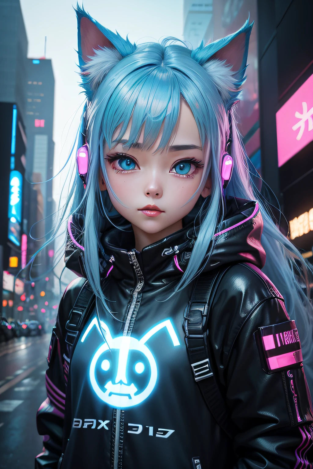 ((cyberpunk)),optical camouflage、virtual reality glasses、Neon light、cidade do futuro、Shiny jumpsuit、(1girl em, sozinho:1.6),(sorriso bonito),(The clothes are simple), (Melhor Impacto:1.5), (maximalismo:1.7), Vivid contrast, (Realistic), Hyperrealistic illustrations, alta resolução, ultra-detalhada, absurdos,(Arte Fractal:1.3)、Hairstyle Random、Random colored hair color、TIRO DE CORPO INTEIRO、retro、foco preciso、randome pose、cinema4d、Drama