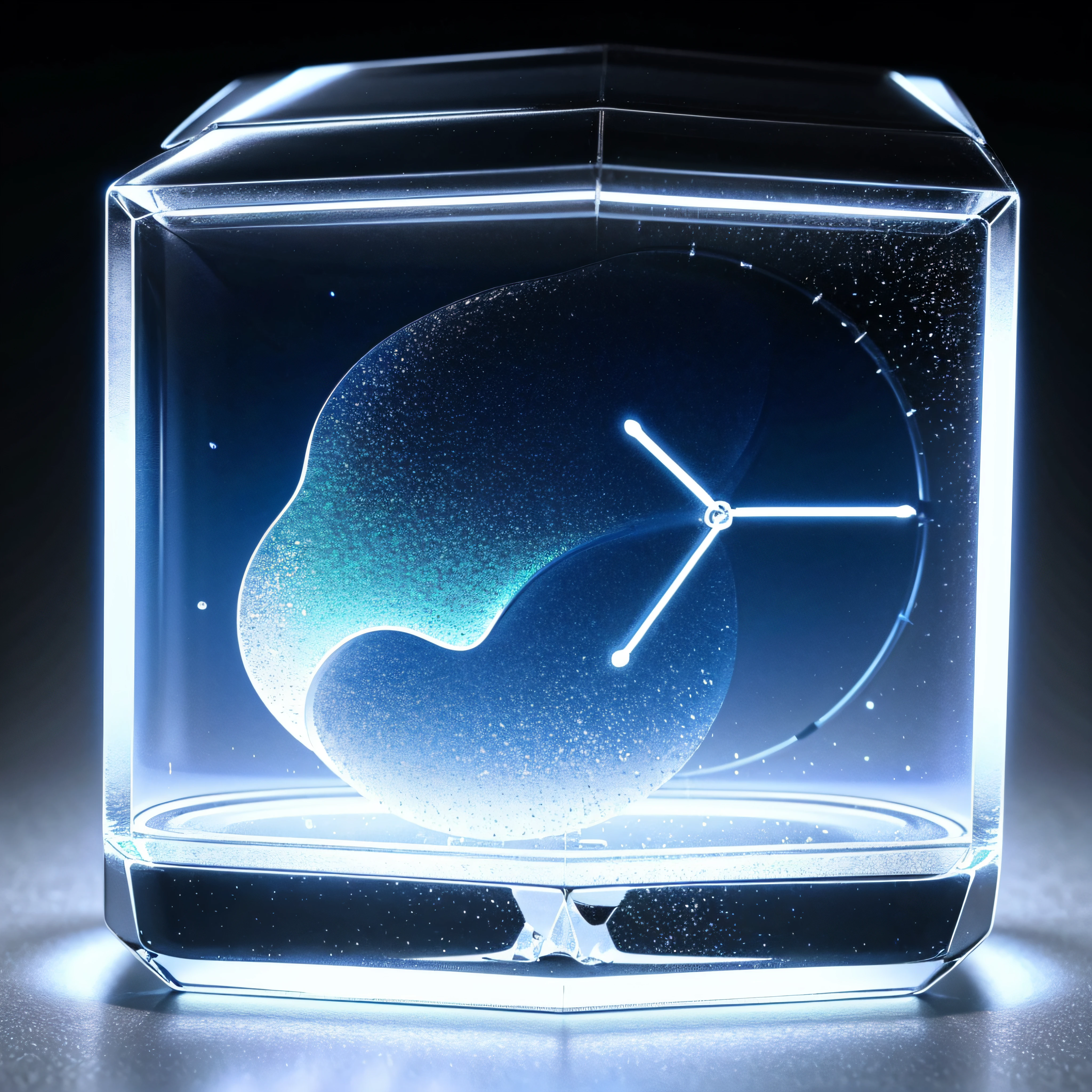 Gradient translucent glass melt appearance，white backgrounid，3D rendering of a transparent electronic watch，Isometric view of the complete model on the right，8K high-definition，--AR1:1，Picture ratio 1:1
