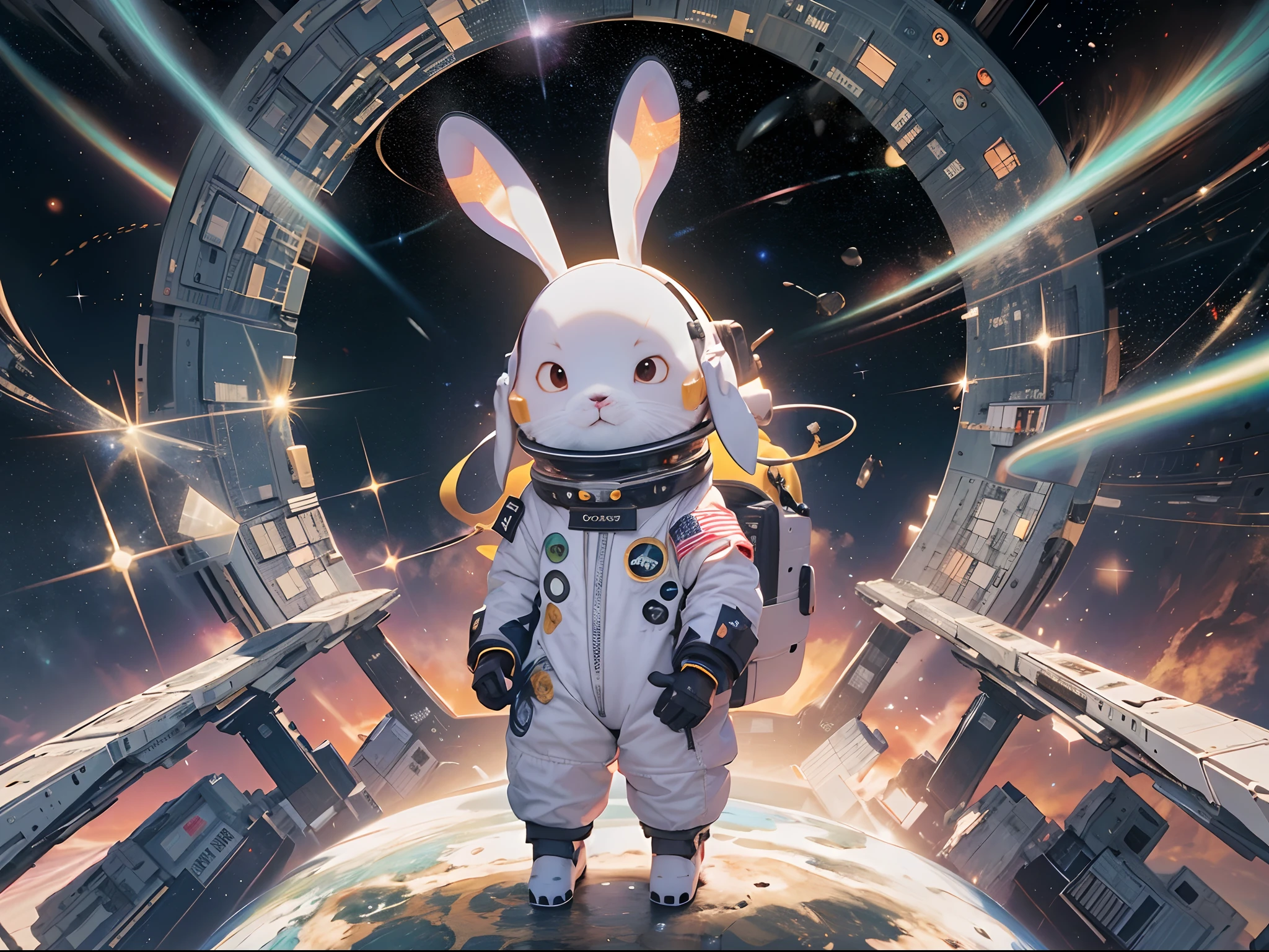 Arafed rabbit in space suit standing in a space station - SeaArt AI