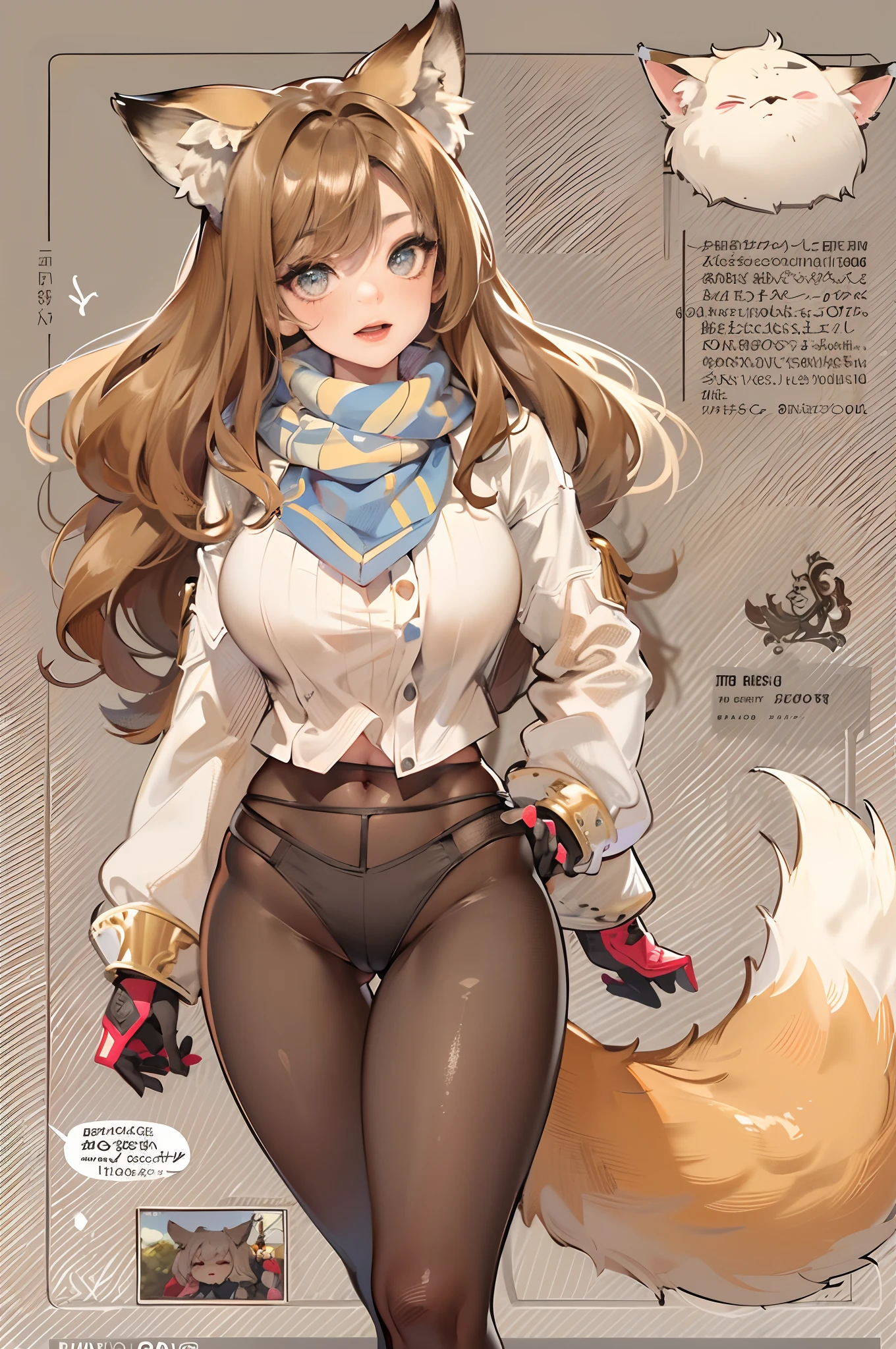 a beauty girl,Mature face,a matural female,Fluffy tail hair,Ultra-loose underwear,clothes slipping off,Anterior convex and posterior,Straight chest,Ruddy complexion,Huge fox tail,nabel,(huge tit),adventurer,tit,areola of breast,pantiess,Stockings,Character introduction