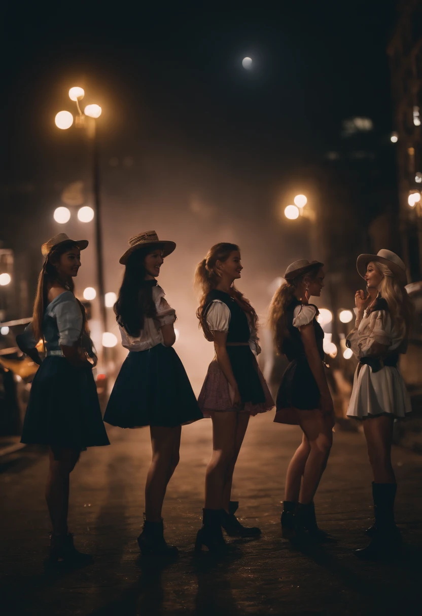 masterpiece, best quality, highres, (5 girls), sailor moon,
standing, cowboy shot, night, outdoors, moon, smile, city,