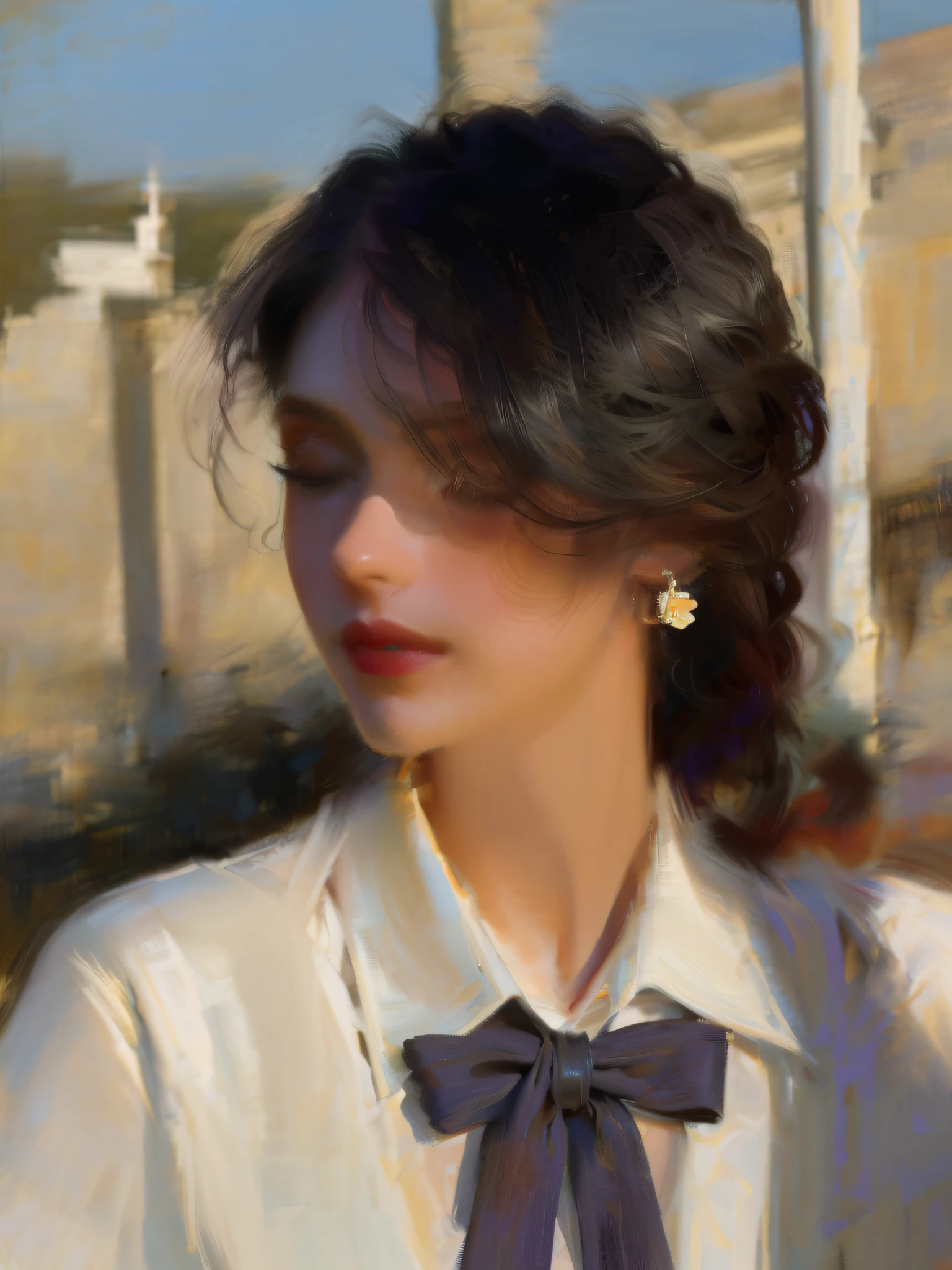 "(best quality,4k,highres:1.2),ultra-detailed,realistic,(portrait:1.4),beautiful detailed eyes,beautiful detailed lips,long eyelashes,colorful hair,rainbow hair,braided hair,different shades of vibrant colors,hair flowing in the wind,bun hairstyle,soft and smooth skin,subtle makeup,adorable freckles,warm and inviting smile,expressive facial features,piercing eyes,graceful posture,(mysterious,ethereal,revealing) background with soft light,gentle shadows,artistic composition,strong sense of depth,striking juxtaposition of colors,feminine and confident,dynamic and vibrant,lively and energetic,unique and eye-catching,artistic brush strokes,textured details,high contrast,realistic skin texture,meticulous attention to detail,contrast between light and dark,harmonious color palette,photo-realistic rendering".