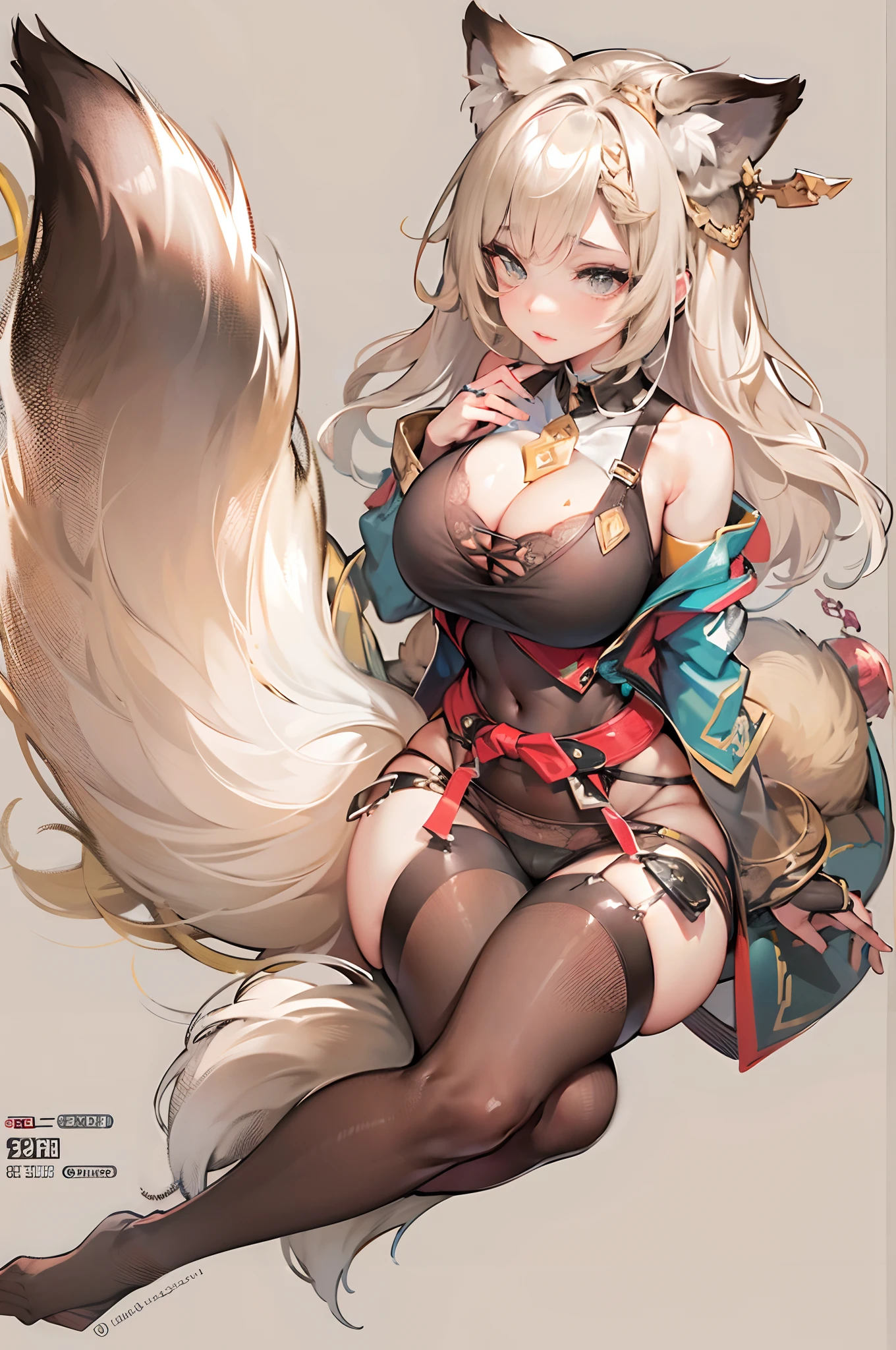 a beauty girl，Mature face，a matural female，Fluffy tail hair，Ultra-loose underwear，clothes slipping off，Anterior convex and posterior，Straight chest，Ruddy complexion，Huge fox tail，nabel，(huge tit)，adventurer，tit，areola of breast，pantiess，Stockings，Character introduction，(痴女)，(huge tit)，((Pubic bone))
