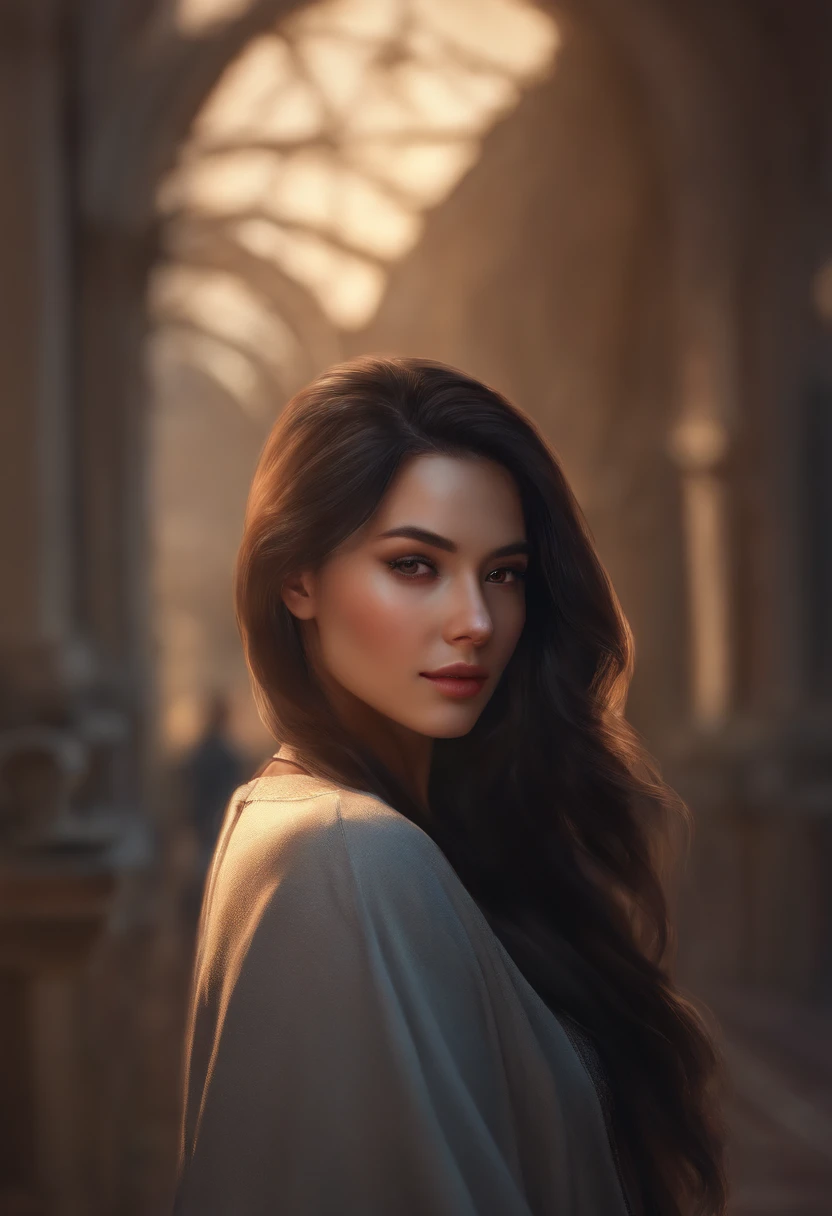 beautiful, Concept art, Digital art, High quality, Cinematic lighting, Soft lighting, Centered, Illustration, Details, Portrait, beautiful young, detailed gorgeous face, long black hair, digital painting, artstation, concept art, smooth, sharp focus, cardigan, segmented clothing, smooth clothing,