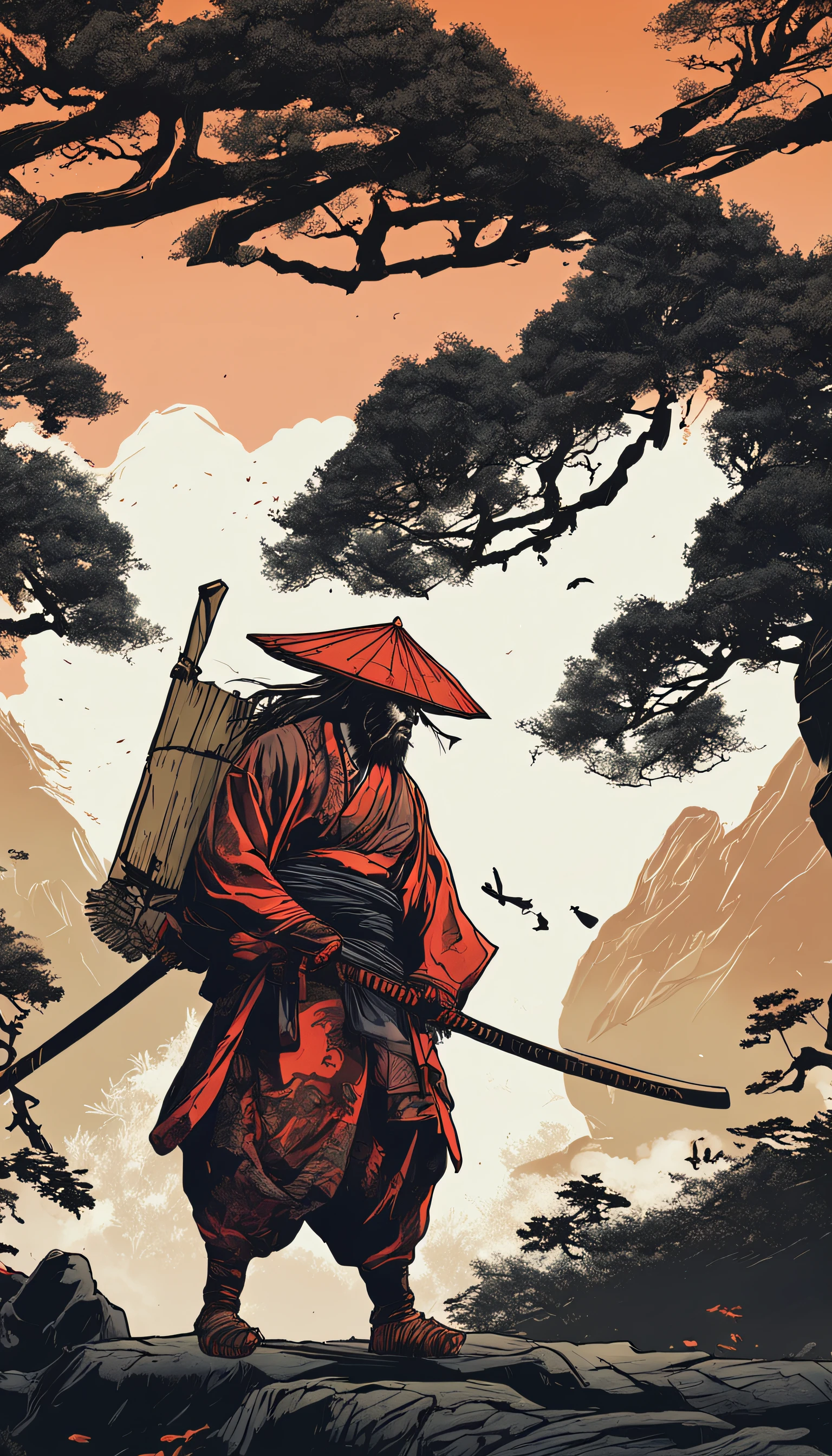 Enter the realm of the supernatural as a fearless Ronin confronts a shape-shifting Tengu in a bamboo forest.