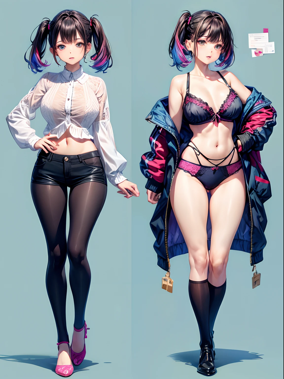 collage Same hairstyle same woman Underwear pattern colorful full body