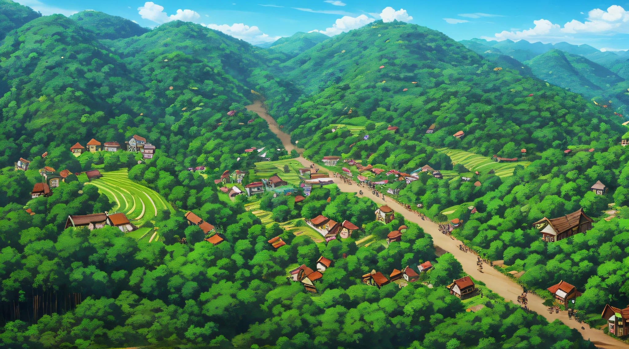 Villagers celebrating, the forest returning to its vibrant state.