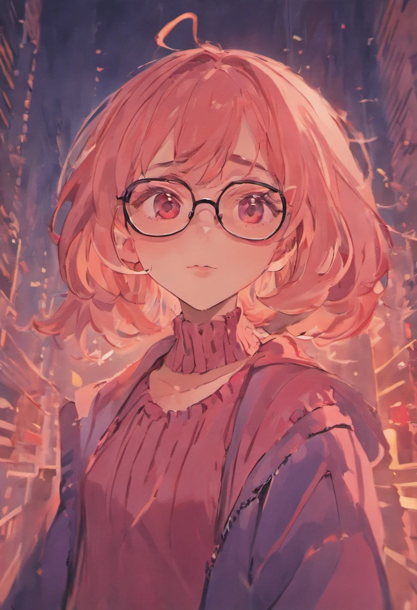 There is a woman with glasses and a necklace with a heart, inspired by Ion Andreescu, Inspired by Elsa Bleda, There is no Estillo Petra Collins, Simsbo, Wear prescription glasses, thick glasses, Long wet hair dripping, with square glasses, thick and red lips, solo portrait 🎨🖌️,Port wind