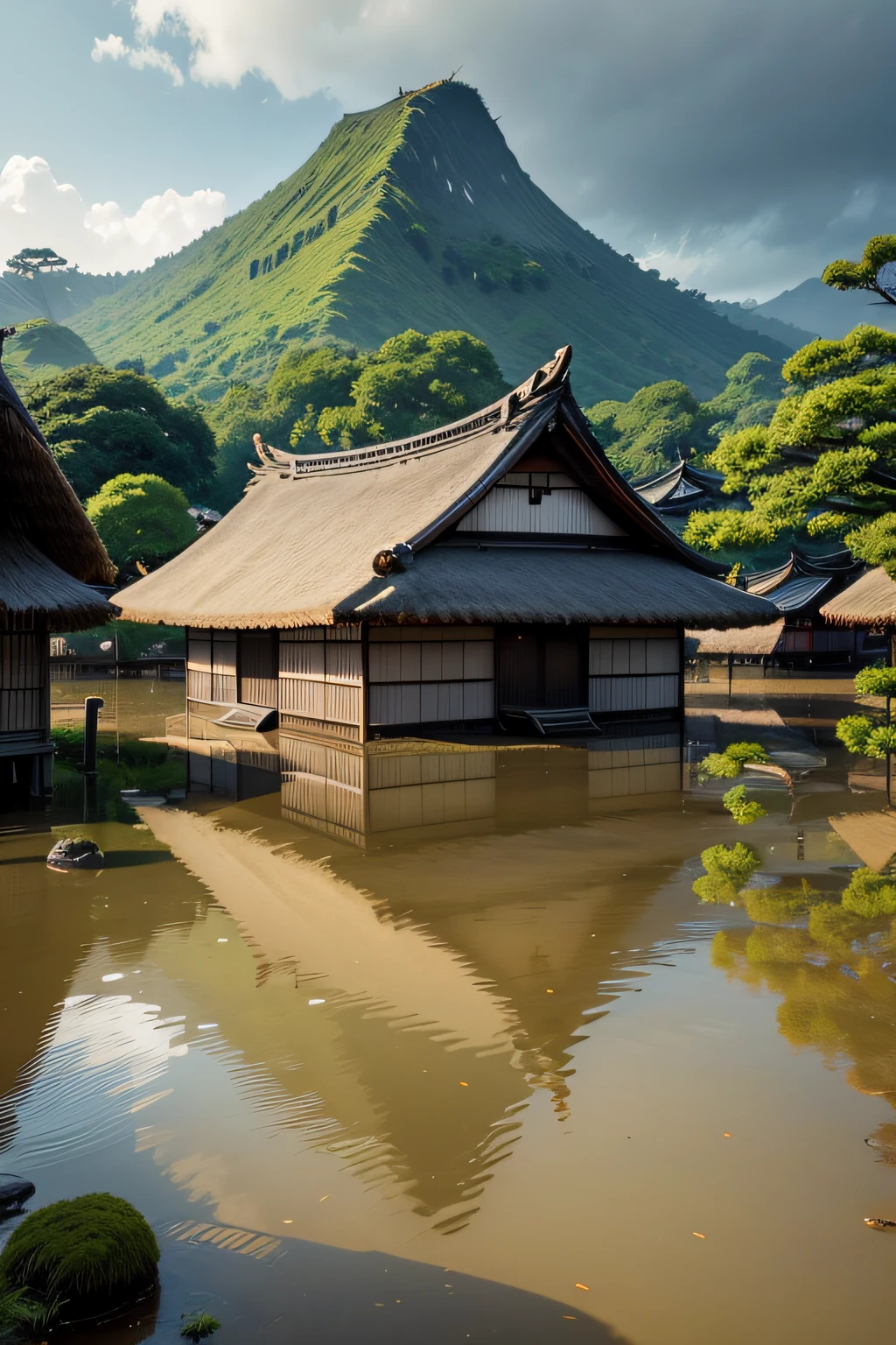 Of an old Japan soaked in muddy water by a flood、Thatched house