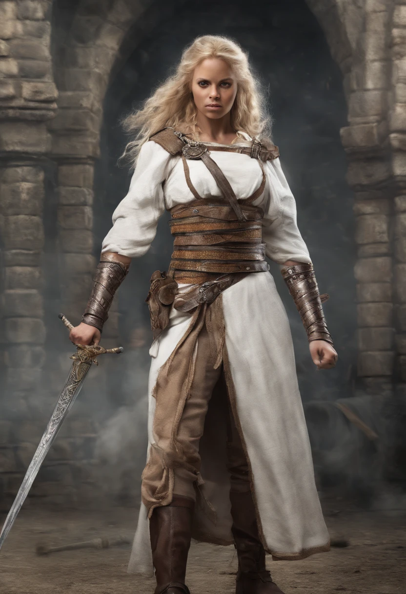 Blondy white womans warror fight sword afican Black womans warror war afican Middle Ages