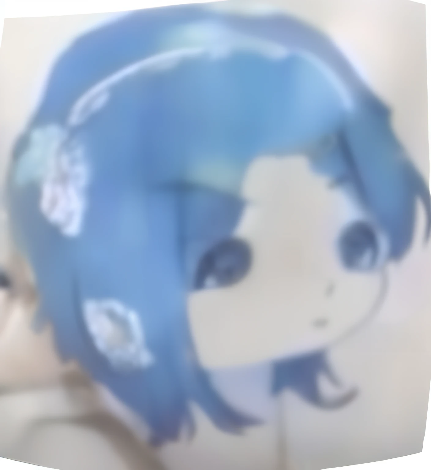 There is a photo of the face of a blue and white hat, short blue haired woman, with blue hair, blue head, Girl with blue hair, Little girl with blue hair, 2 d anime style, beautiful blue-haired girl, 2d anime, Anime girl with teal hair, ahegao face, Huge girl head, blue hairs, She has pale blue skin!!!