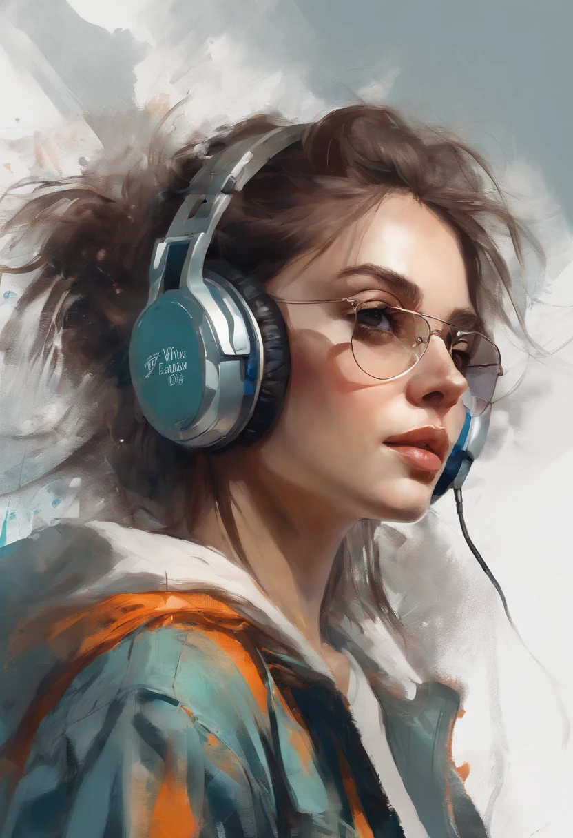 Perfect centering, Cute anime girl, Wear a student team jacket, Wearing sunglasses, Wearing headphones, cheerfulness, Standing position, Abstract beauty, Centered, Looking at the camera, Facing the camera, nearing perfection, Dynamic, Highly detailed, smooth, Sharp focus, 8K, high definition resolution, illustration, Art by Carne Griffiths and Wadim Kashin, White background