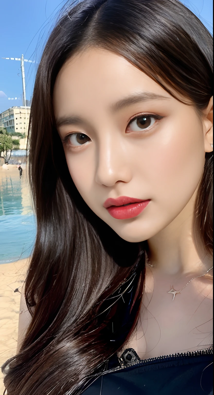 light brown hair, hair behind ear, Pompadour hairstyle, Wavy Hair, Medium Hair, Heart Earrings, Mouth open, Verbal invitation, surrealism, Color Field Painting, high detailing, Social realism, surrealism, reflection, silhuette, Tachie, One-person viewpoint, Eye-Level Shot, nffsw, masutepiece, ccurate, Anatomically correct, Textured skin, Super Detail, high detailing, High quality, award winning best quality, High resolution, hard disk, 4K, 16 K, Beach,Red bikini,Full body shot,Full body,,Tongue sticking out,,,hand inside panties,tongue,Beach,Beach,Palm Tree,Abs,Shadow,Raise two legs,,full of sweat,provocative expression,Sitting,Chest Tattoo,