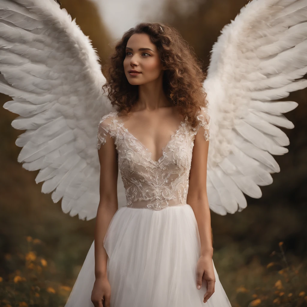 Beautiful Angel、Gesicht perfekt、beautiful dress、large wings、a smile