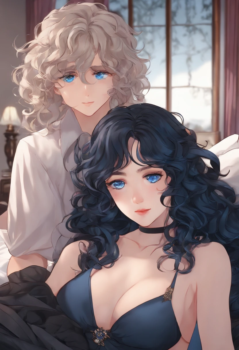 1 girl,long blue curly hair, blue eyes, 1 boy black hair ,blue eyes , both doing sex together , bedroom,absurdres, high res, ultrasharp,
8K, masterpiece, looking at viewer