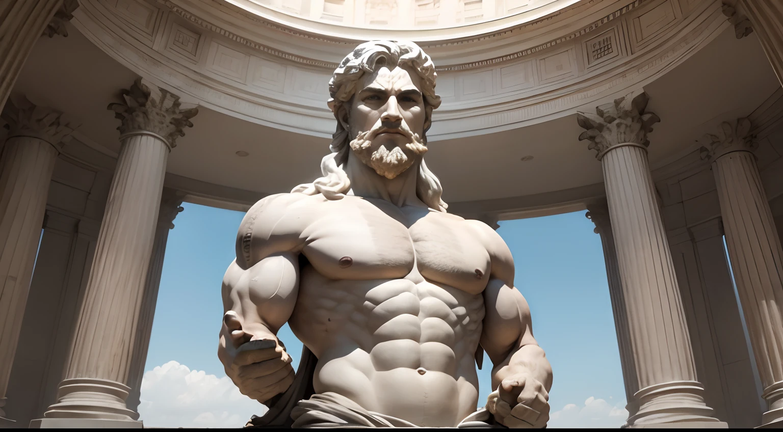 Estatua griega,hombre , cuerpo completo, fuerte, Mirando al espectador, fondo transparente, png