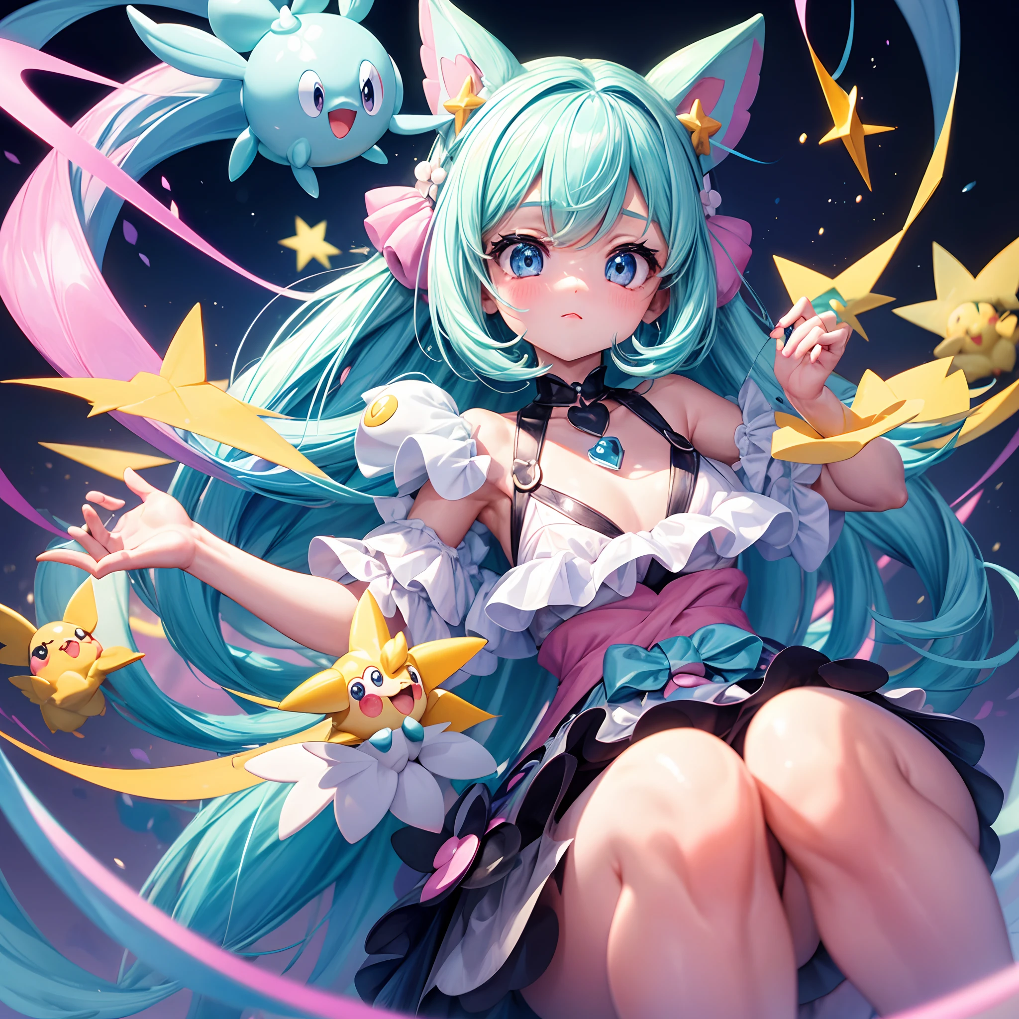 obra prima, Peça Mestra, Ultra Detalhado, Ultra resolution, melhor qualidade, 8k, A Pokémon character with a kawaii aesthetic. The color palette should consist of soft pastel colors. Make sure the character is beautiful and visually appealing. Pokémon must be cute with big eyes to reach kawaii.