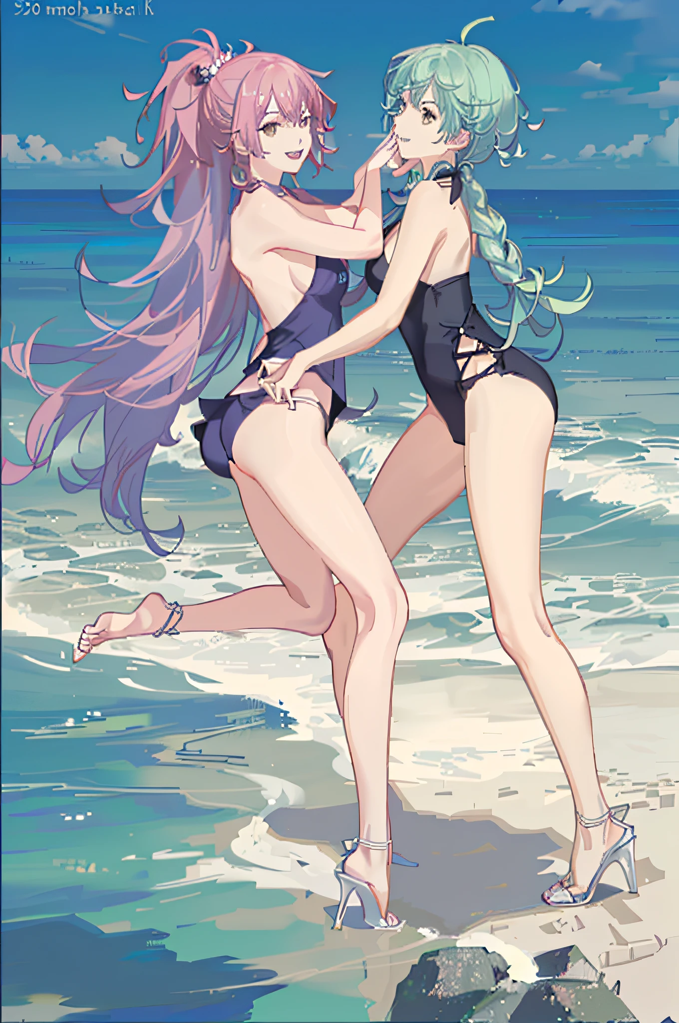twogirls,Sea beach background