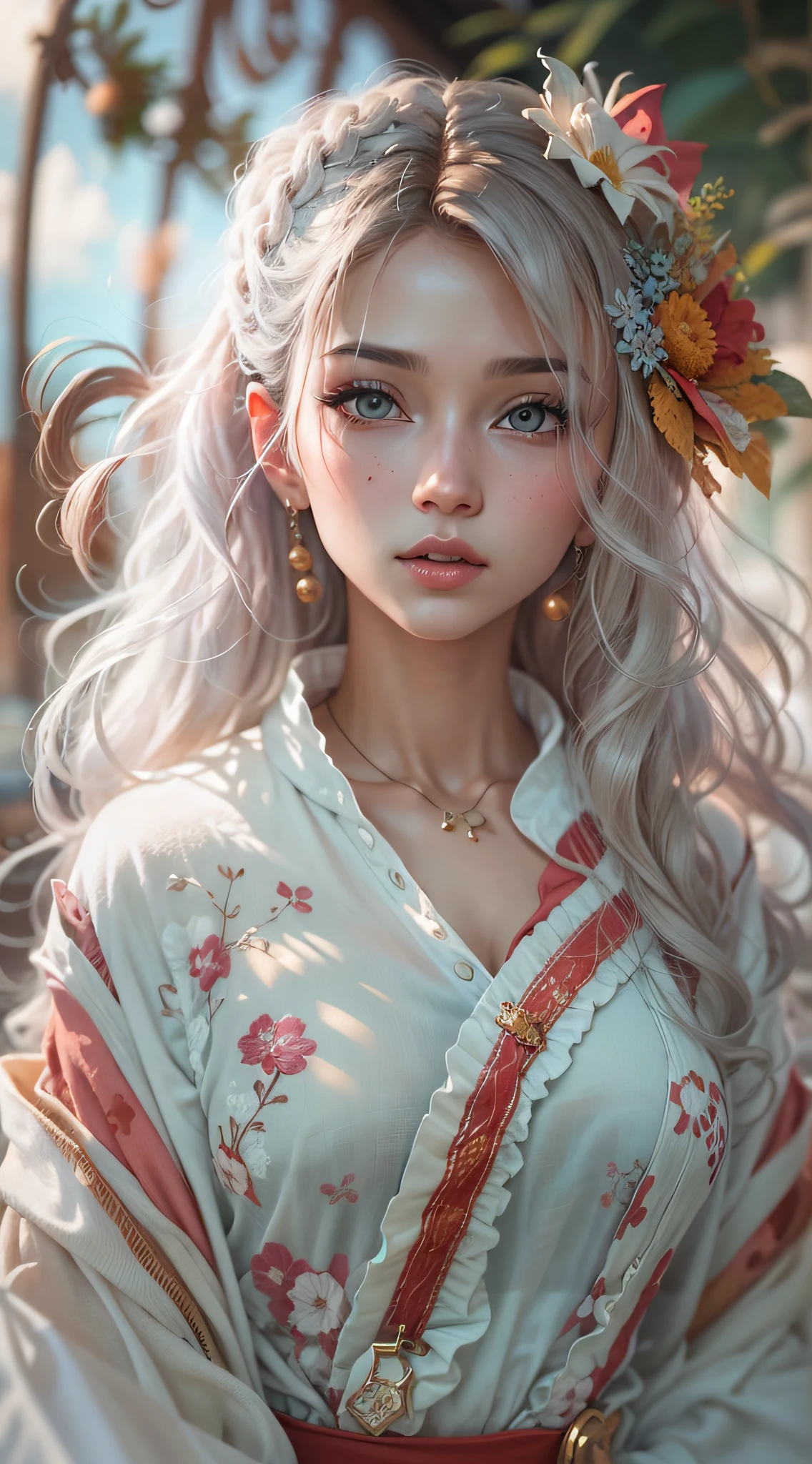 (best qualtiy,4K,8K,hight resolution,masterpiece:1.2),ultra-detailliert,(realist,Photorealista,Photorealista:1.37),sportrait,scienc,Stylish image of woman in white and red Lolita dress, guweiz, High-quality 8K detail art, Gwise-inspired artwork, CGVatstation Trends, Gweiz at Art Station Pixiv, Gweiz at Pixiv Art Station, Gwise's masterpiece, anime goddess, 2. 5 d cgi anime fantasy artwork