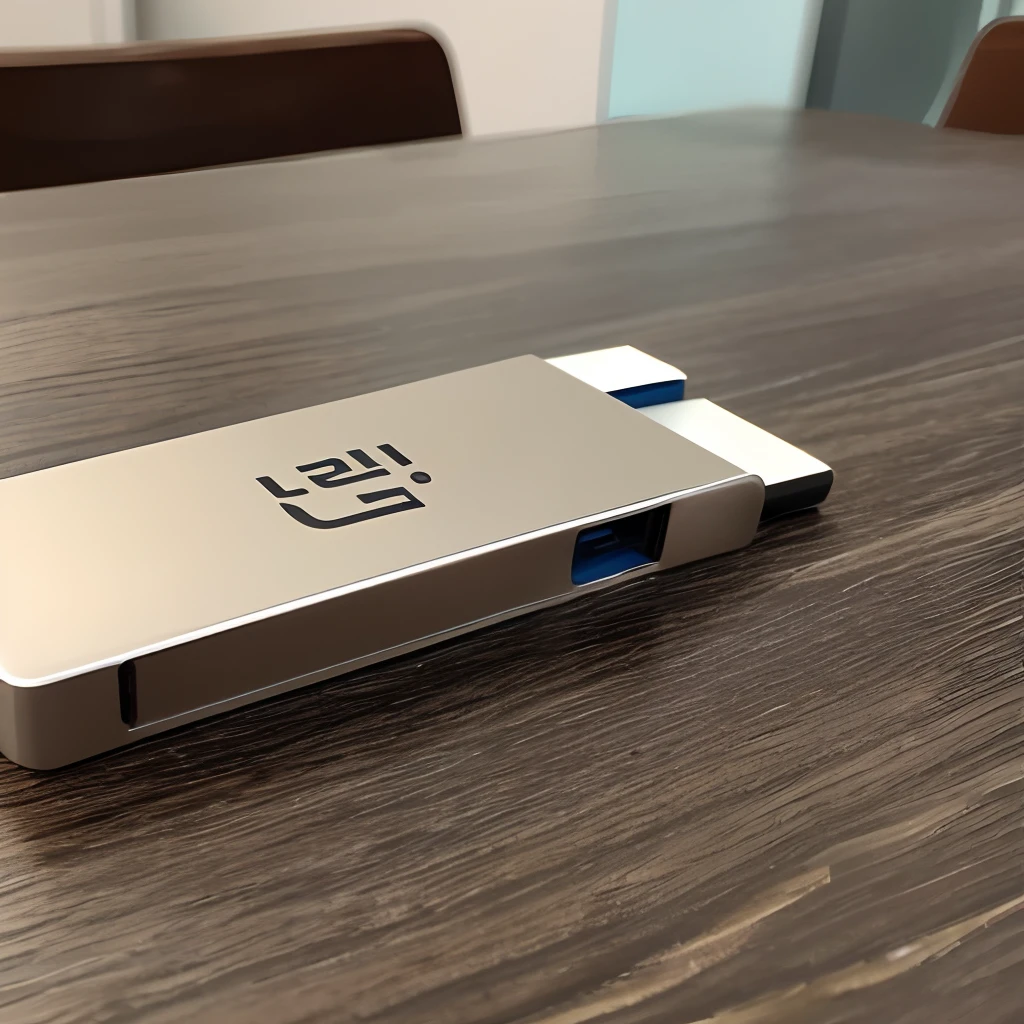 A USB stick on the table,Give this USB stick a close-up。The table top is slightly decorated