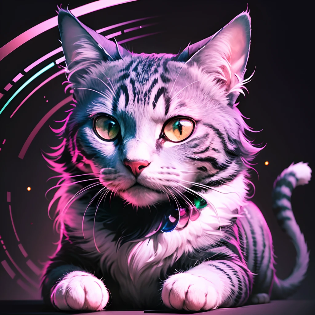 Neon Colors, Enhanced Contrast, Outlines, Color Gradients, Simplification and Abstraction,Cat with super weight --auto --s2