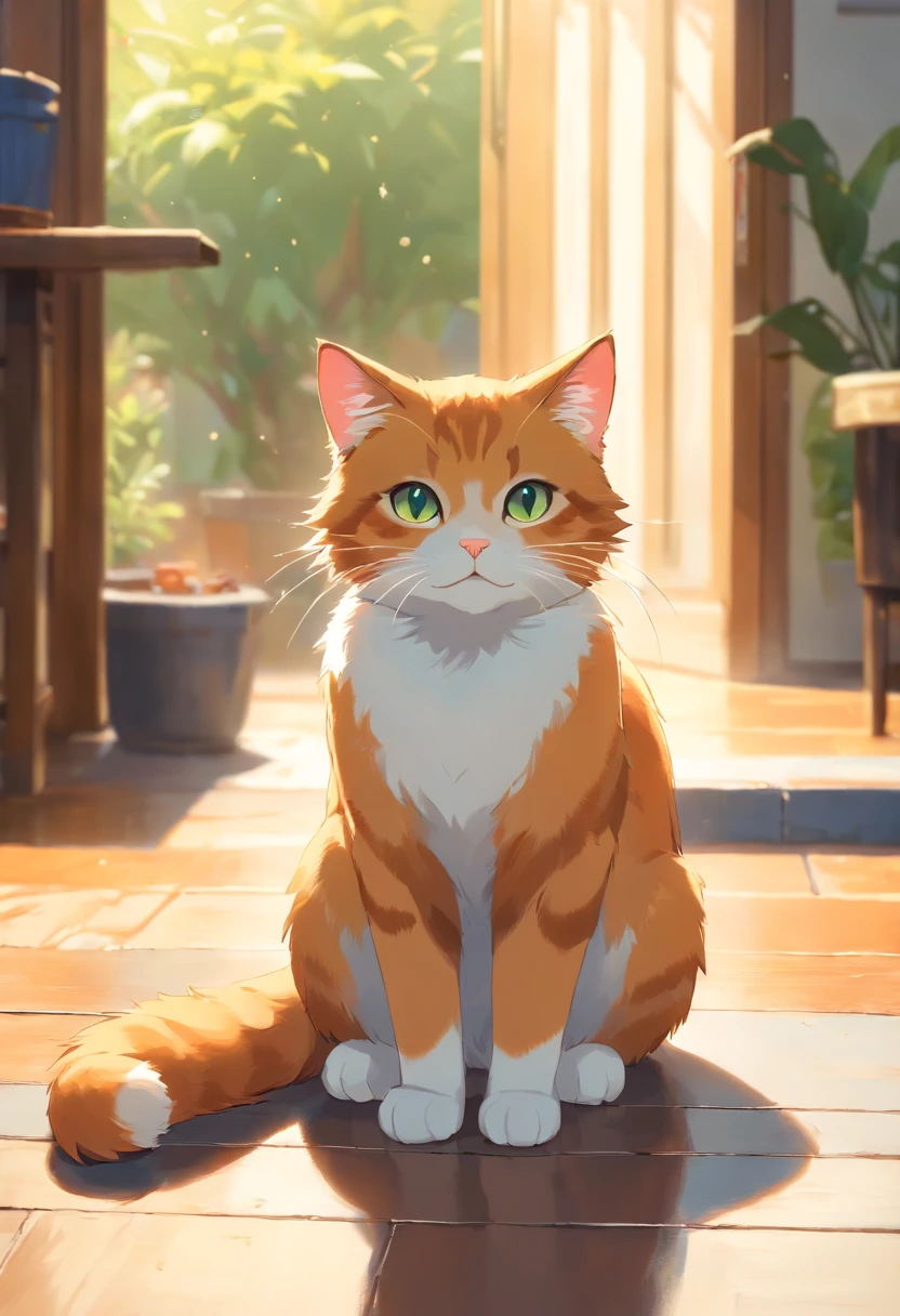There is a cat sitting on the floor in a room - SeaArt AI