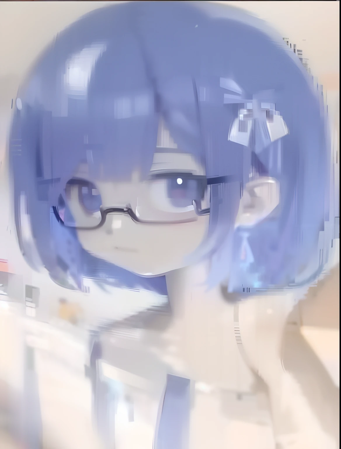 Anime girl with blue hair and glasses make peace sign, anime moe art style, 2 d anime style, drawn in anime painter studio, made with anime painter studio, 2d anime, flat anime style shading, short blue haired woman, Anime style. 8K, anime art style, semirealistic anime style, small curvaceous loli, Girl with blue hair