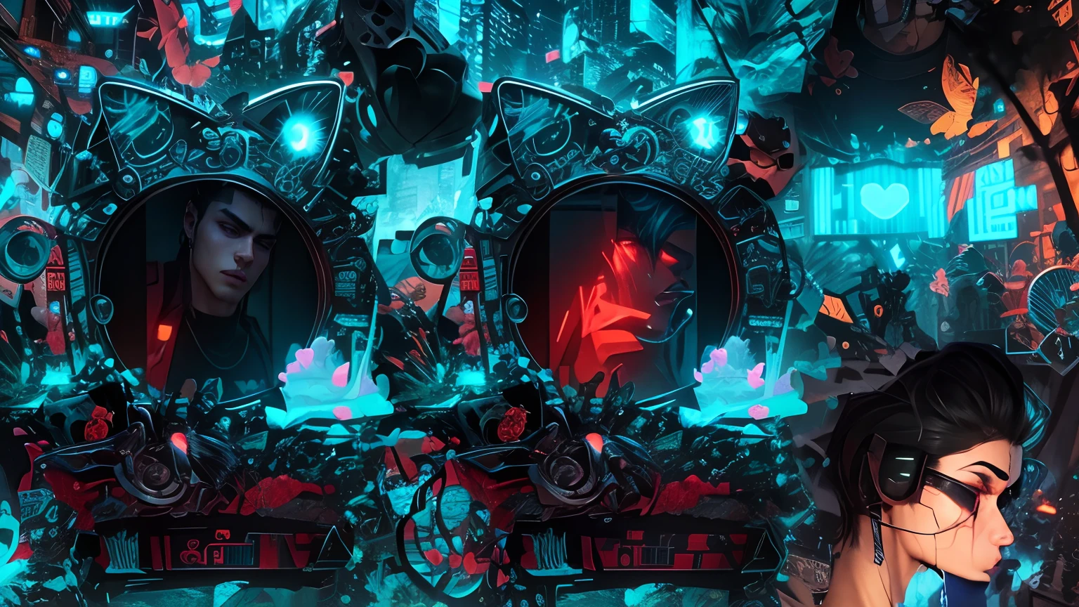 Change background cyberpunk handsome boy, realistic face, couple dp . 8k, ultra realistic, romentic. HD