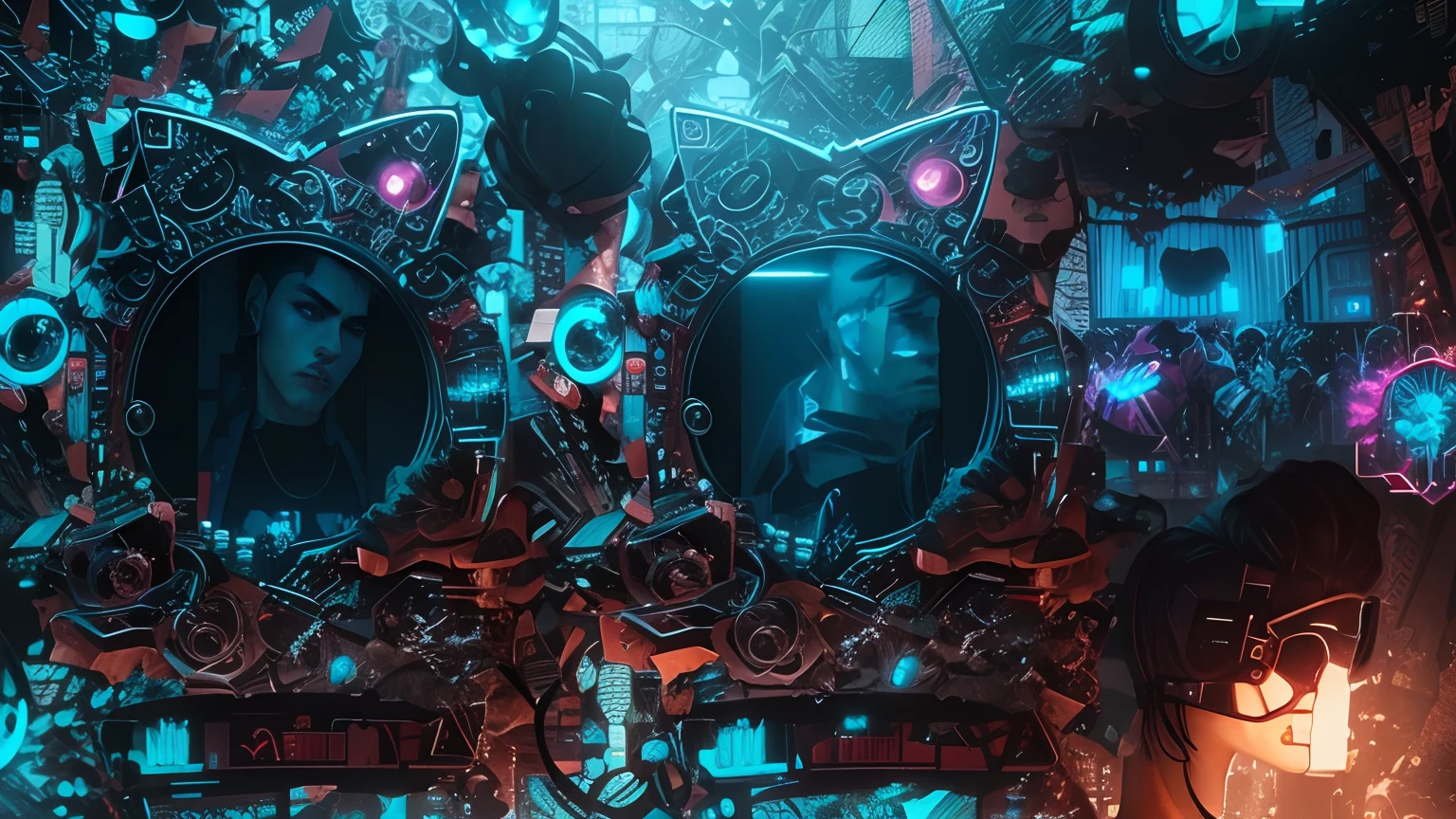 Change background cyberpunk handsome boy, realistic face, couple dp . 8k, ultra realistic, romentic. HD