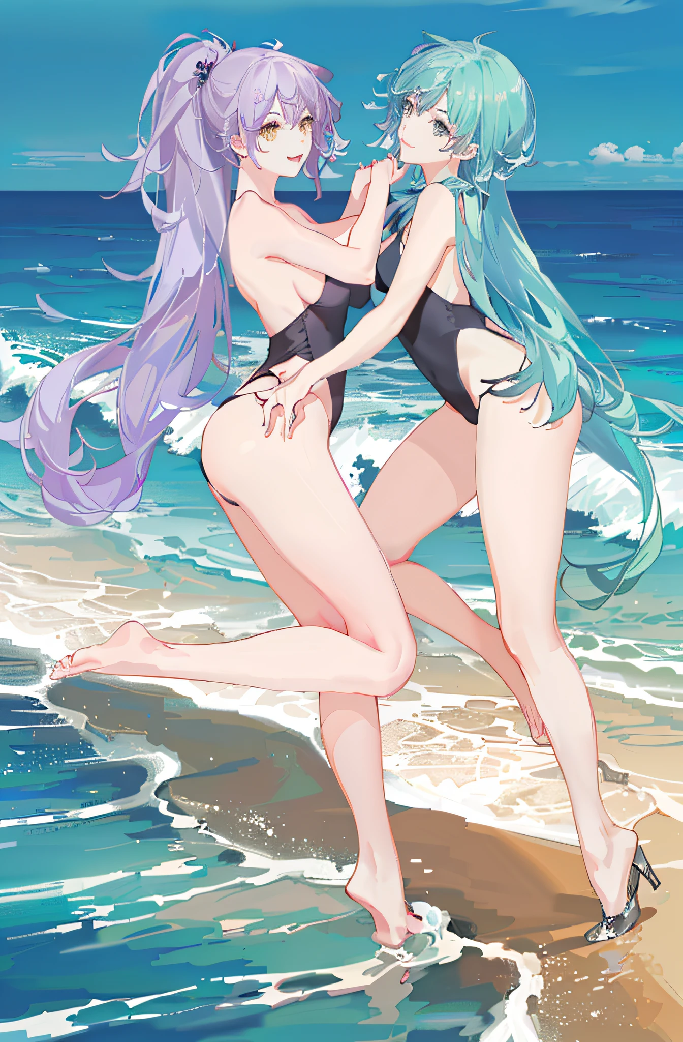 twogirls，Sea beach background