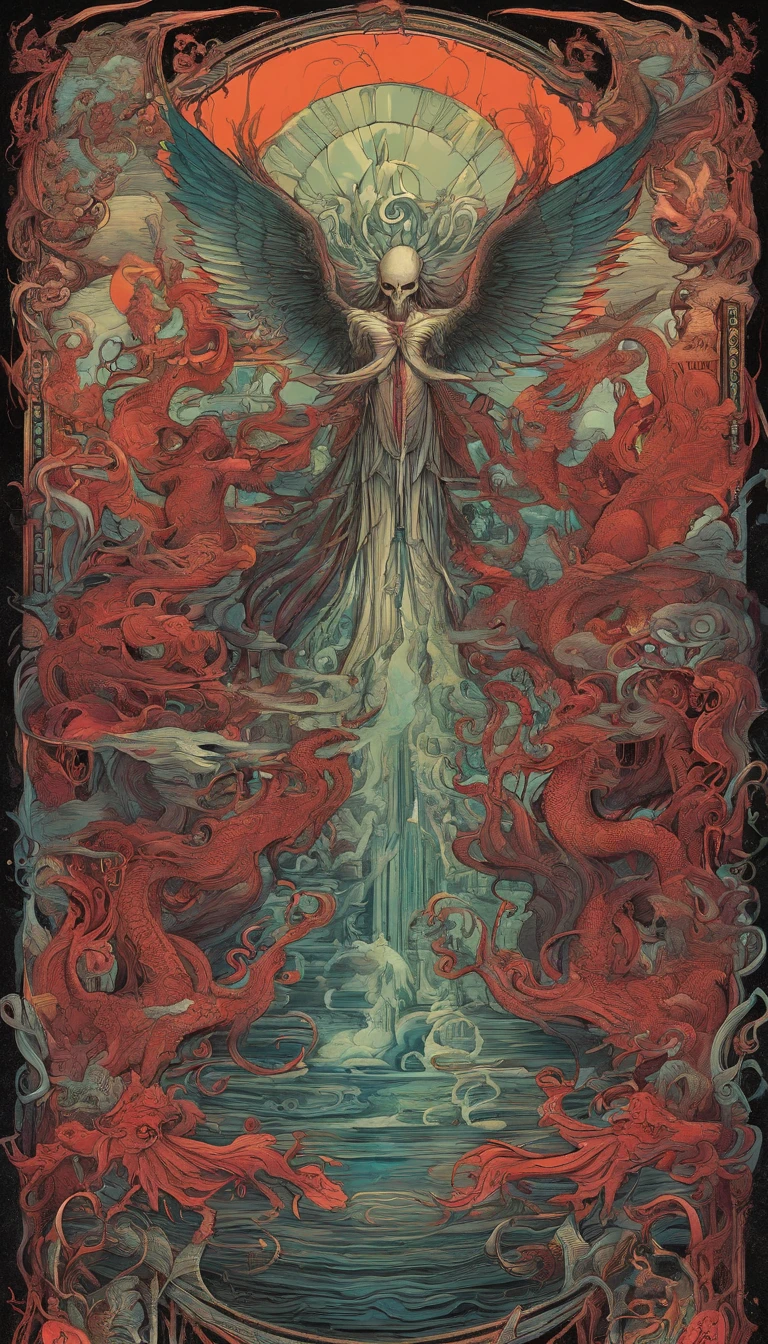 From the depths he emerges, devil,
The Cthulhu's Parade in crimson hues.
Whispers of the otherworldly echo,
A festival where madness and beauty fuse.
In the night sky adorned with abyssal splendor,
Feathers stained with blood dance and soar.
Entwined by threads of fate,
The deranged revel in ecstasy's roar.
Oh mighty Cthulhu, ruler of the depths,
In our pursuit of desires so forlorn,
We embark on a path of madness and despair,
Guided by the disciples of the one we adorn.
On the grand boulevard, grotesque forms stride,
Where terror and beauty intertwine.
In the realm betwixt dreams and nightmares,
We surrender ourselves to euphoria's shrine.
Praise his name, the great Cthulhu,
Monarch of the abyss, the wellspring of our insanity.
In this eternal procession's stage,
We celebrate the coming of the world's calamity.
