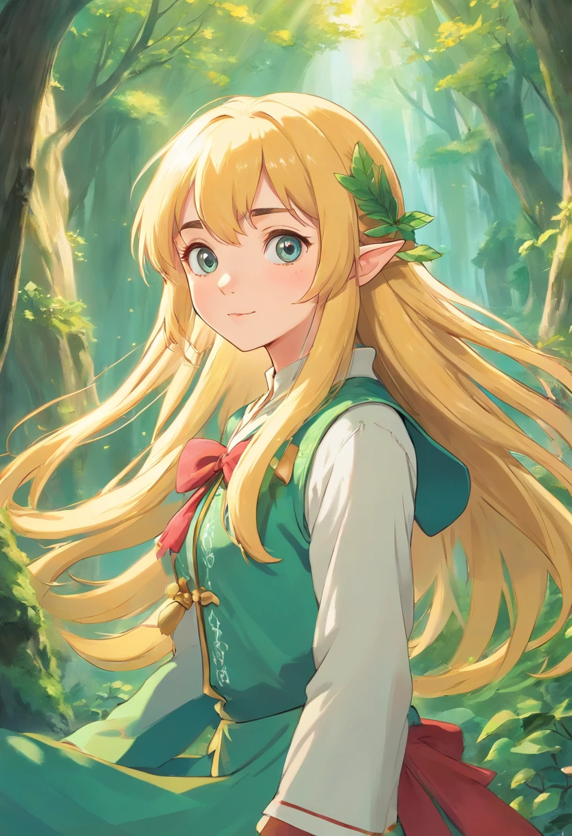 elf girl, young, golden hair, long hair