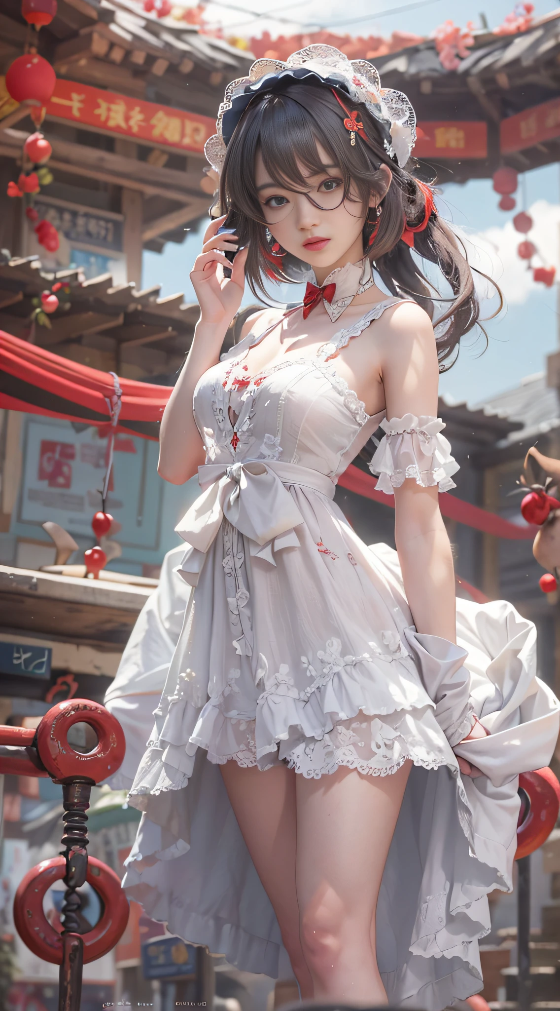 (best qualtiy,4K,8K,hight resolution,​masterpiece:1.2),ultra-detailliert,(realist,Photorealista,Photorealista:1.37),sportrait,scienc,Stylish image of woman in white and red Lolita dress, guweiz, High Quality 8K Detail Art, Gwise-inspired artwork, trend in cgstation, Gwaites at Art Station Pixiv, Gweiz at pixiv Art Station, Gwise's masterpiece, anime goddess, 2. 5 d cgi anime fantasy artwork