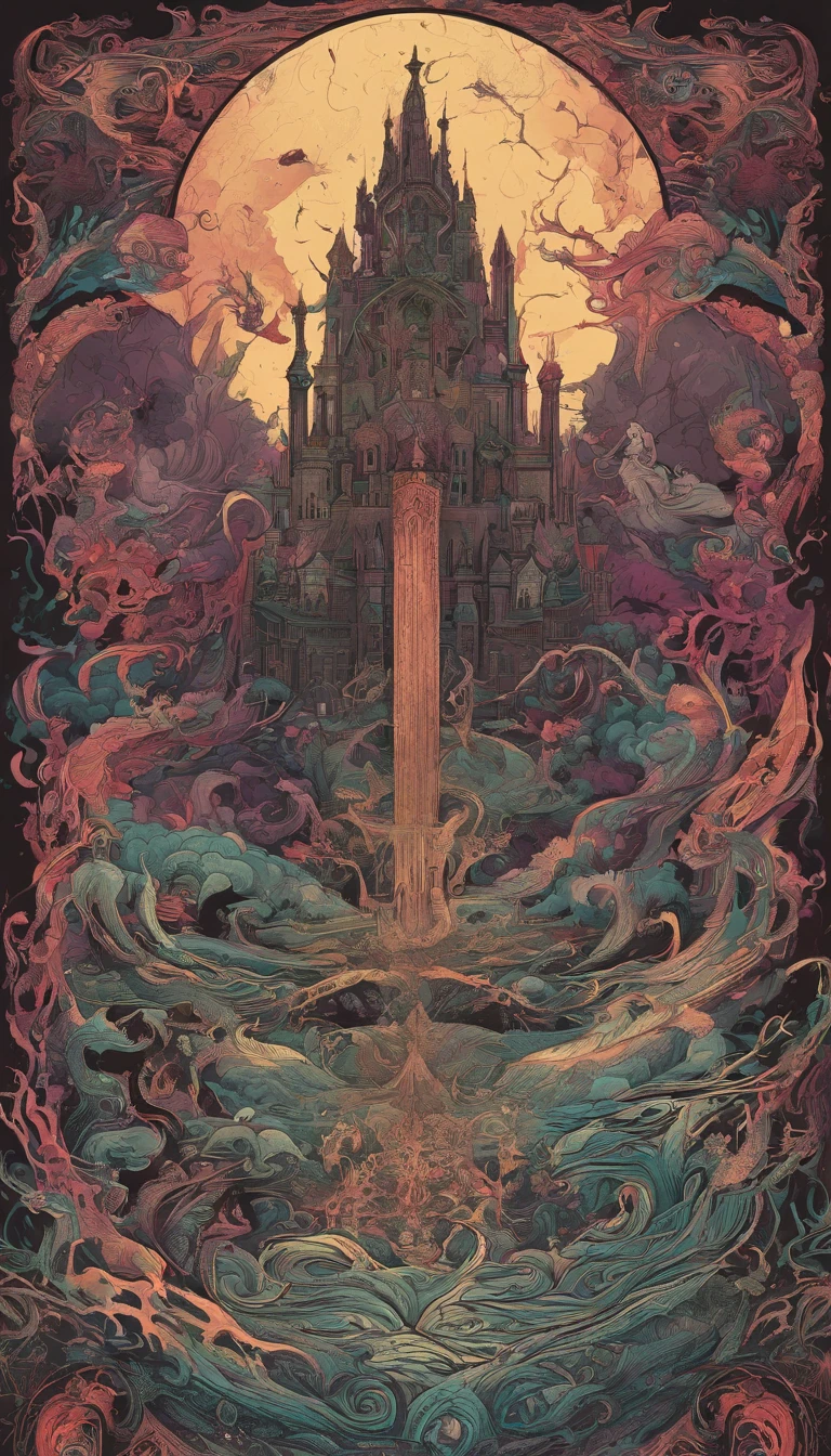 From the depths he emerges, devil,
The Cthulhu's Parade in crimson hues.
Whispers of the otherworldly echo,
A festival where madness and beauty fuse.
In the night sky adorned with abyssal splendor,
Feathers stained with blood dance and soar.
Entwined by threads of fate,
The deranged revel in ecstasy's roar.
Oh mighty Cthulhu, ruler of the depths,
In our pursuit of desires so forlorn,
We embark on a path of madness and despair,
Guided by the disciples of the one we adorn.
On the grand boulevard, grotesque forms stride,
Where terror and beauty intertwine.
In the realm betwixt dreams and nightmares,
We surrender ourselves to euphoria's shrine.
Praise his name, the great Cthulhu,
Monarch of the abyss, the wellspring of our insanity.
In this eternal procession's stage,
We celebrate the coming of the world's calamity.