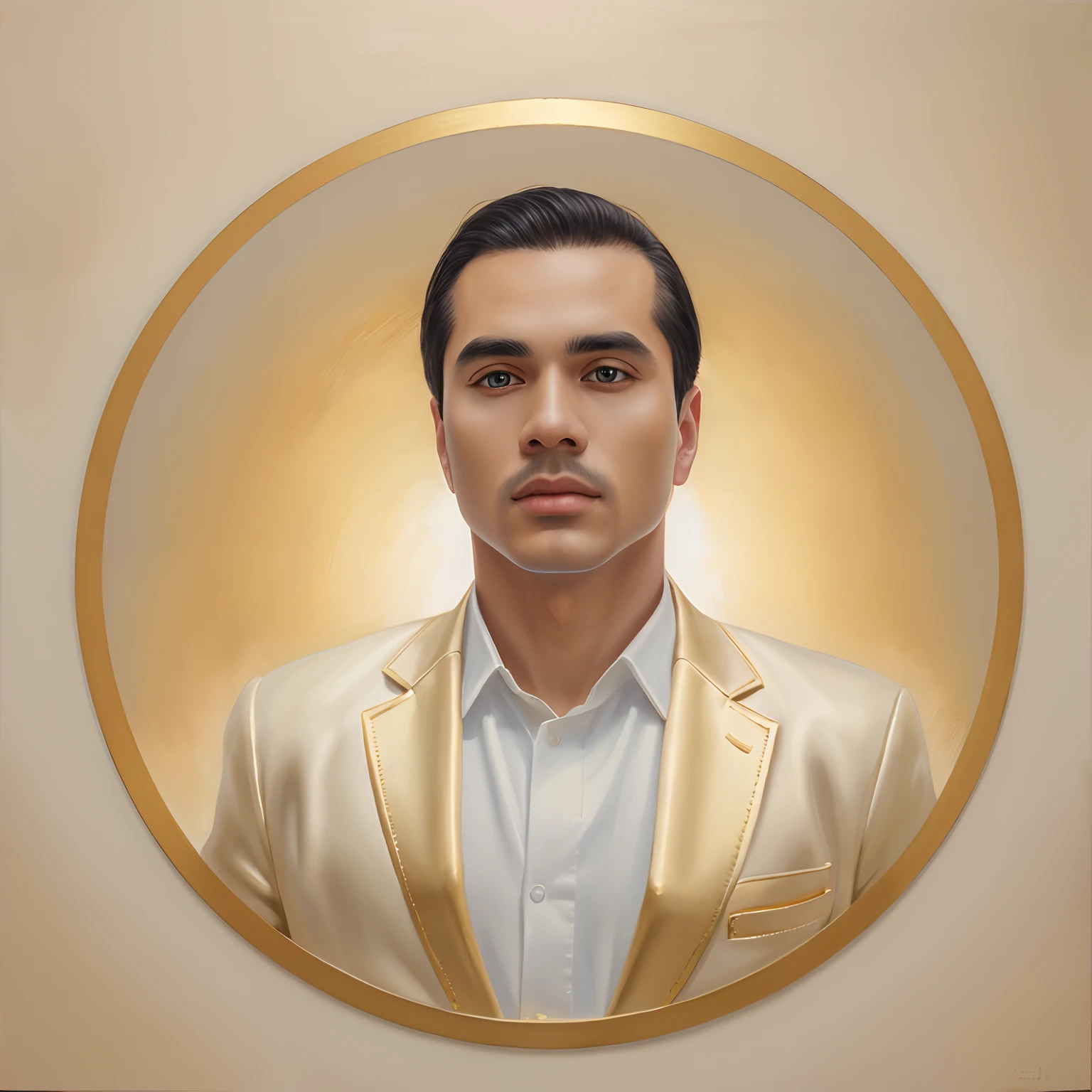 Man in a jacket,Gold and white details,(Best Quality,Ultra-detailed) (oil painting),(Clean composition),(Beautiful workmanship)