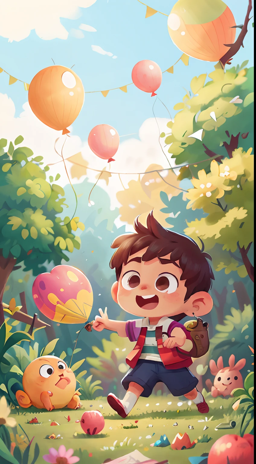 A boy，Beautiful park，Many balloons,cheerfulness，rejoice，Perfect quality，Clear focus（Clutter - home：0.8）， （tmasterpiece：1.2） （realisticlying：1.2） （bokeh） （best qualtiy） （detailedskin：1.3） （complexdetails） （8K） （detailedeyes） （Sharp focus）,（having fun）