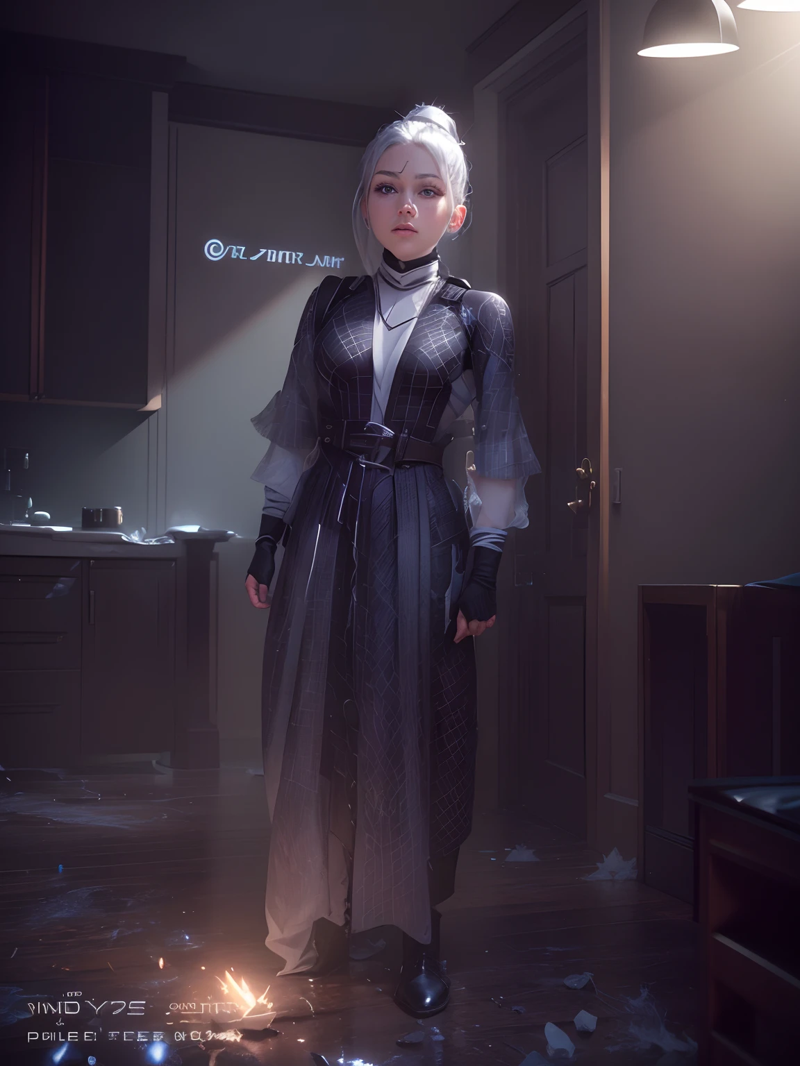 (CG Unity 8K wallpaper in extreme detail,tmasterpiece,Highest image quality),(Delicate light and shadow,The picture is highly dramatic,Cinematic lens effect),A girl in a white Spider-Man costume,High ponytail,full bodyesbian,Silver-gray hair color,From the Spider-Man parallel universe,gwyn,Marvel,Spidey,Kneel on the sofa,dynamicposes),(Exceptional detail,The lighting effect is outstanding,Vista wide angle),(Excellent rendering,Enough to stand out from the crowd),The focus is on the white Spider-Man costume,Complex black spider texture,in a panoramic view,sobu。