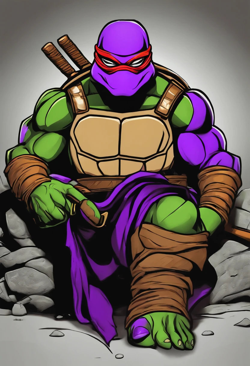 midshot, (cel-shading style:1.3), centered image, ultra detailed illustration of Donatello mutant ninja turtle, purple band, posing, (tetradic colors), inkpunk, (ink lines:1.1), strong outlines, art by MSchiffer, bold traces, unframed, high contrast, (cel-shaded:1.1), vector, 32k resolution, best quality, flat colors, flat lights