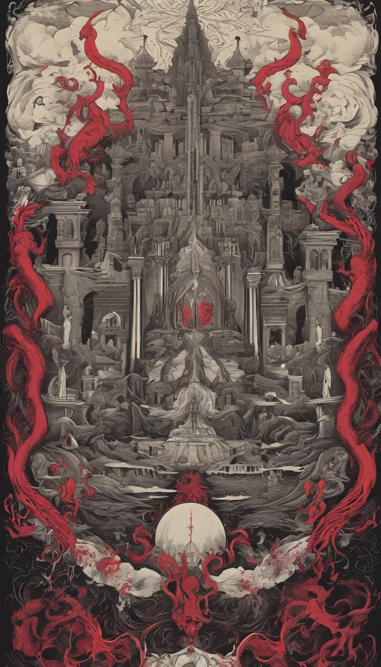 From the depths he emerges, devil, 
The Cthulhu's Parade in crimson hues.
Whispers of the otherworldly echo,
A festival where madness and beauty fuse.

In the night sky adorned with abyssal splendor,
Feathers stained with blood dance and soar.
Entwined by threads of fate,
The deranged revel in ecstasy's roar.

Oh mighty Cthulhu, ruler of the depths,
In our pursuit of desires so forlorn,
We embark on a path of madness and despair,
Guided by the disciples of the one we adorn.

On the grand boulevard, grotesque forms stride,
Where terror and beauty intertwine.
In the realm betwixt dreams and nightmares,
We surrender ourselves to euphoria's shrine.

Praise his name, the great Cthulhu,
Monarch of the abyss, the wellspring of our insanity.
In this eternal procession's stage,
We celebrate the coming of the world's calamity.