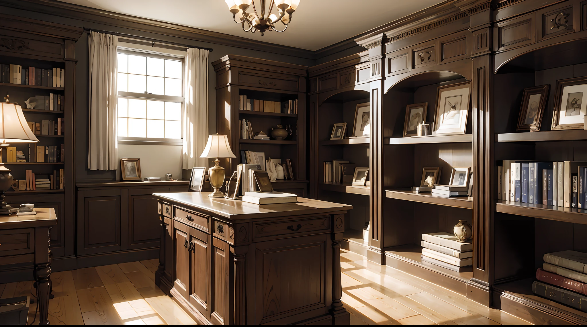 Archive of documents and books, library, wooden shelves