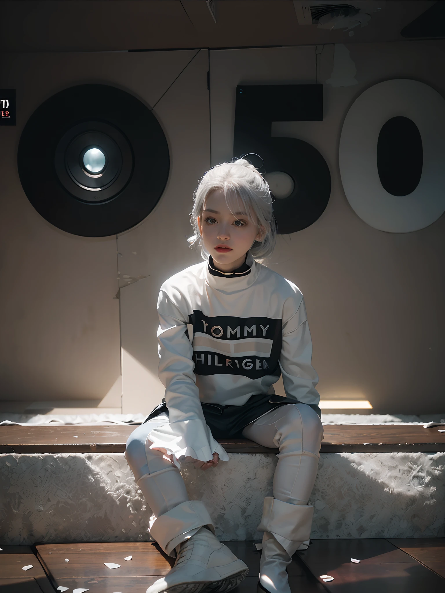 (CG Unity 8K wallpaper in extreme detail,tmasterpiece,Highest image quality),(Delicate light and shadow,The picture is highly dramatic,Cinematic lens effect),A girl in a white Spider-Man costume,High ponytail,full bodyesbian,Silver-gray hair color,From the Spider-Man parallel universe,gwyn,Marvel,Spidey,Kneel on the sofa,dynamicposes),(Exceptional detail,The lighting effect is outstanding,Vista wide angle),(Excellent rendering,Enough to stand out from the crowd),The focus is on the white Spider-Man costume,Complex black spider texture,in a panoramic view,sobu。